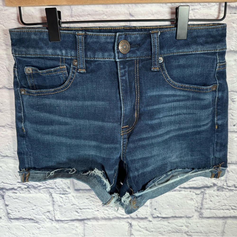 American Eagle Hi Rise Shortie‎ Dark Wash Shorts 360 super stretch size 2